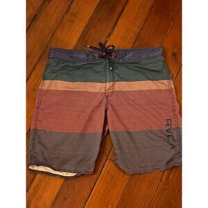RVCA striped colorblocked unlined surf  beach swim trunks sz 36